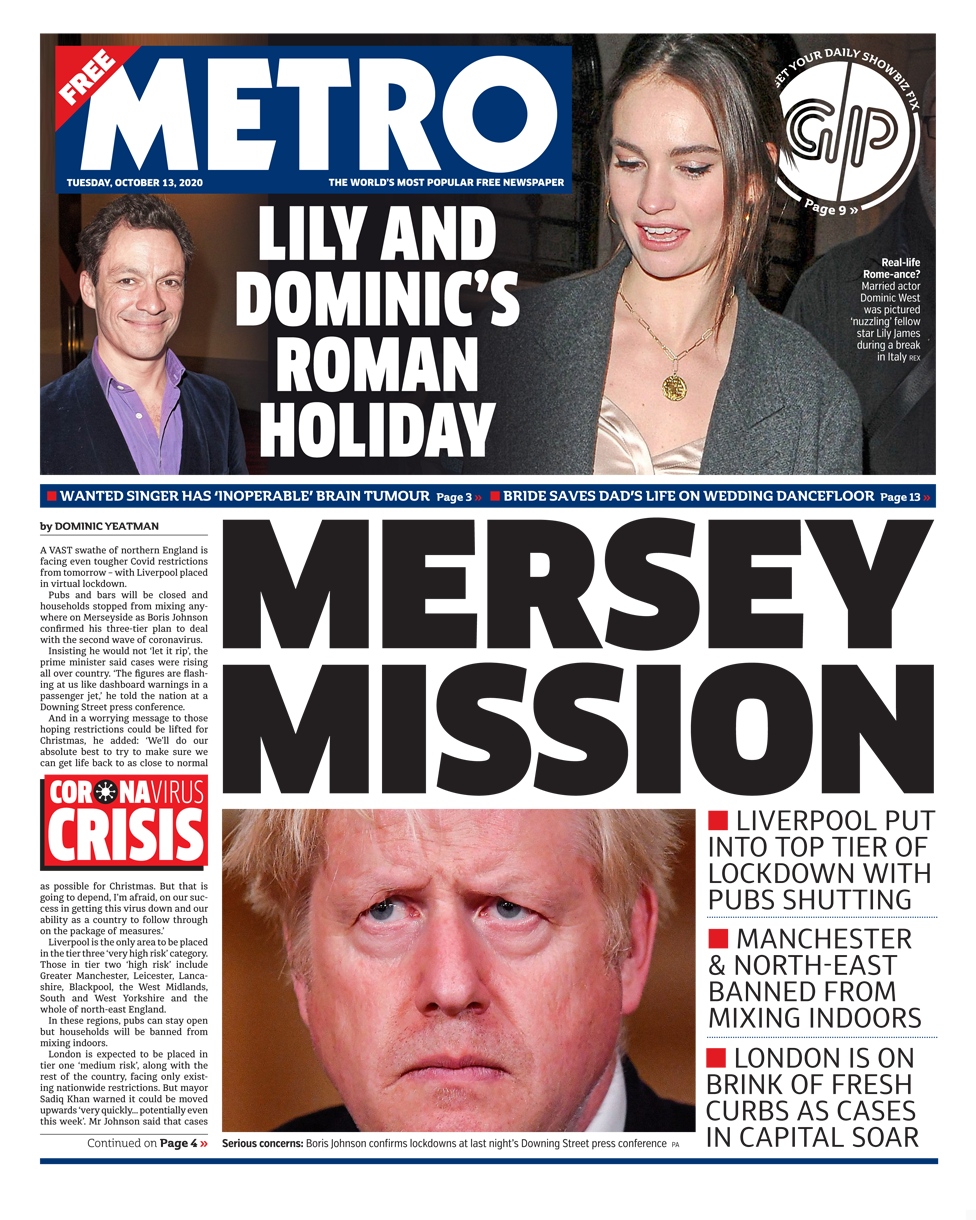 Metro front page 13/10/20