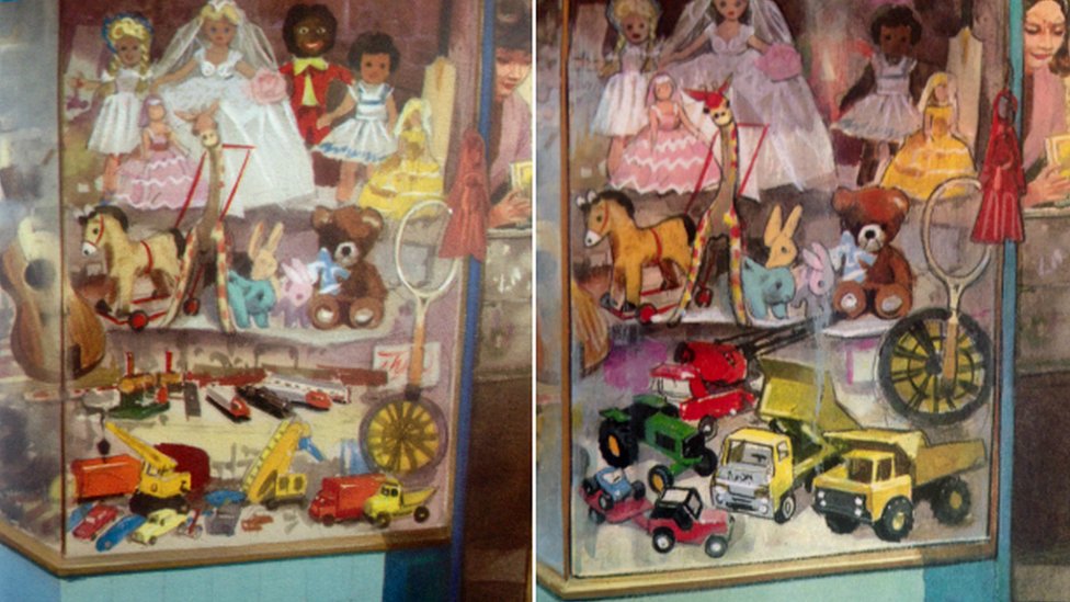 Изображение магазина игрушек в разных версиях книги