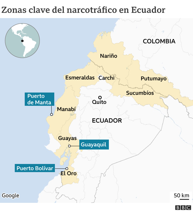 Mapa zonas narcotráfico en Ecuador