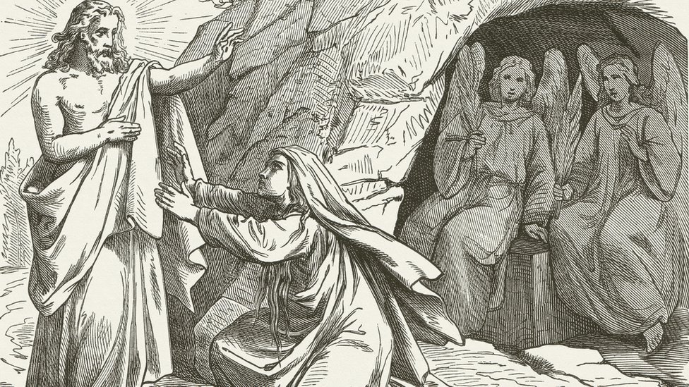Ilustración de Jesús resucitado apareciendo ante María Magdalena.