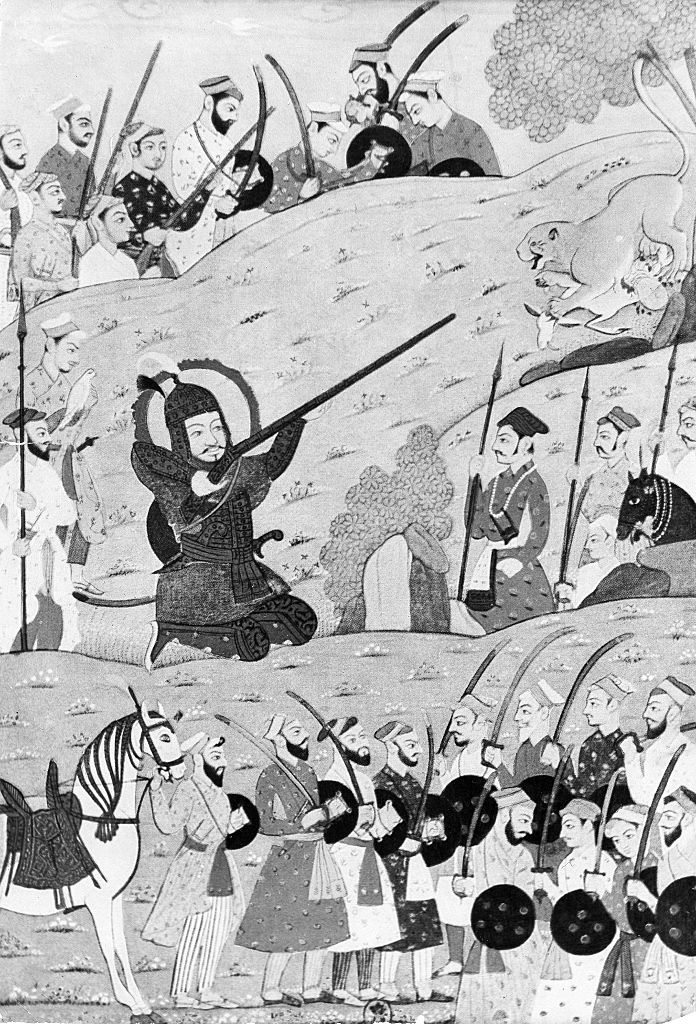 Dibujo del conquistador Tamerlán cazando.