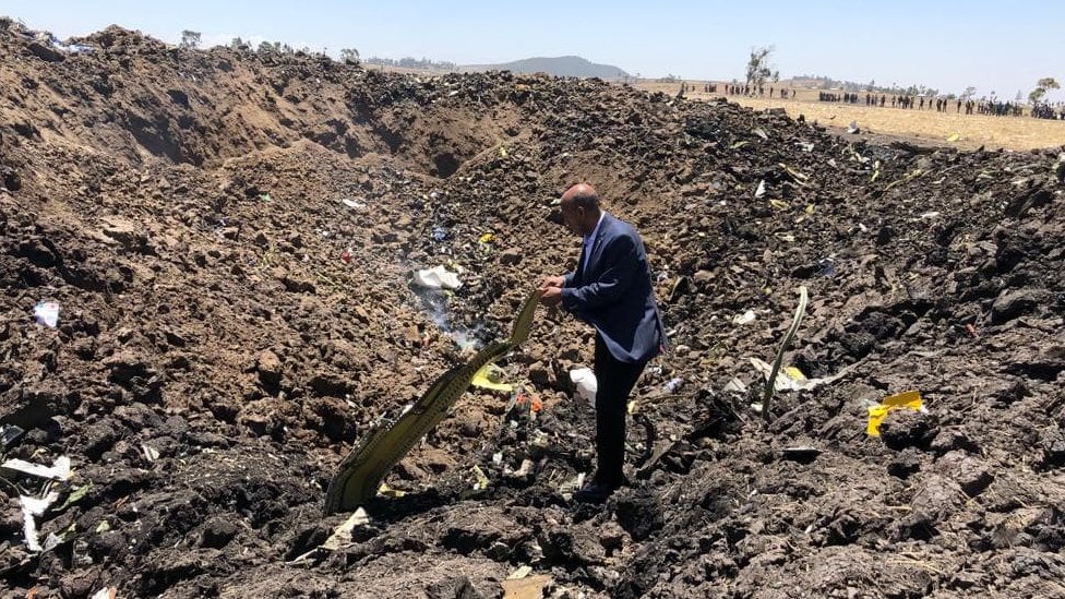 Ethiopian Airlines shared this image and said it showed CEO Tewolde Gebremariam at the crash site