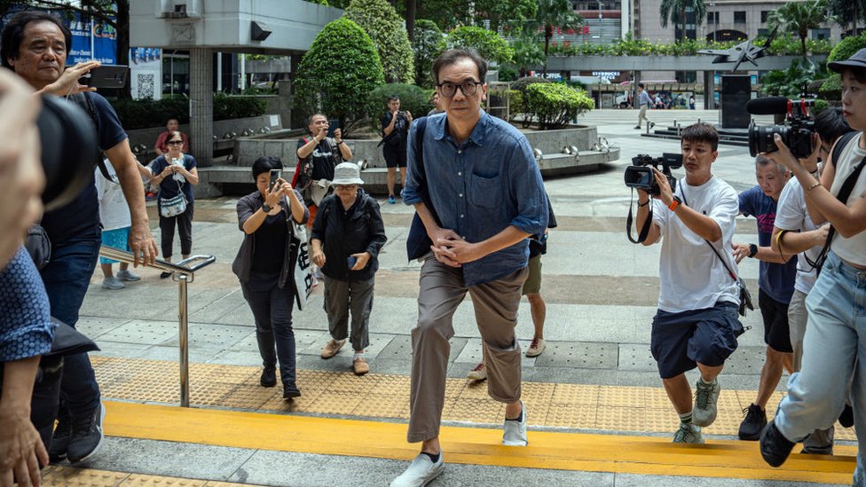 Chung Pui-kuen, former editor-in-chief of the now-defunct pro-democracy publications Stand News, arrives at the District Courts for a sentencing hearing in Hong Kong, China, on Thursday, Sept. 26, 2024