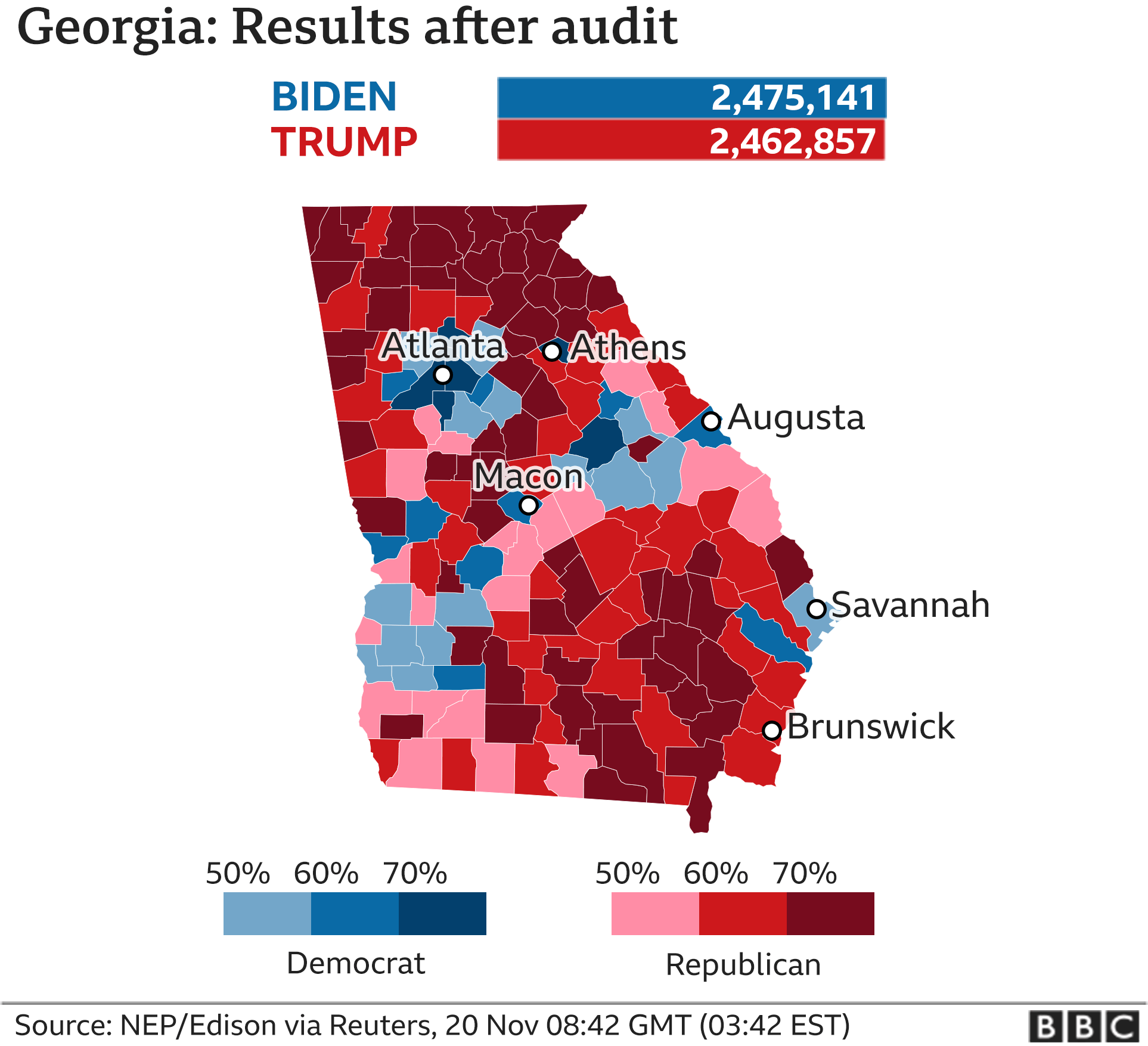 Map of Georgia results by county