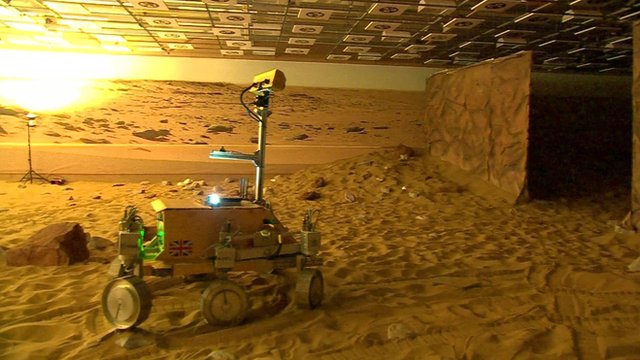 Mars rover on simulated Mars surface