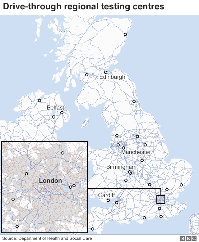Карта британских центров тестирования на коронавирус