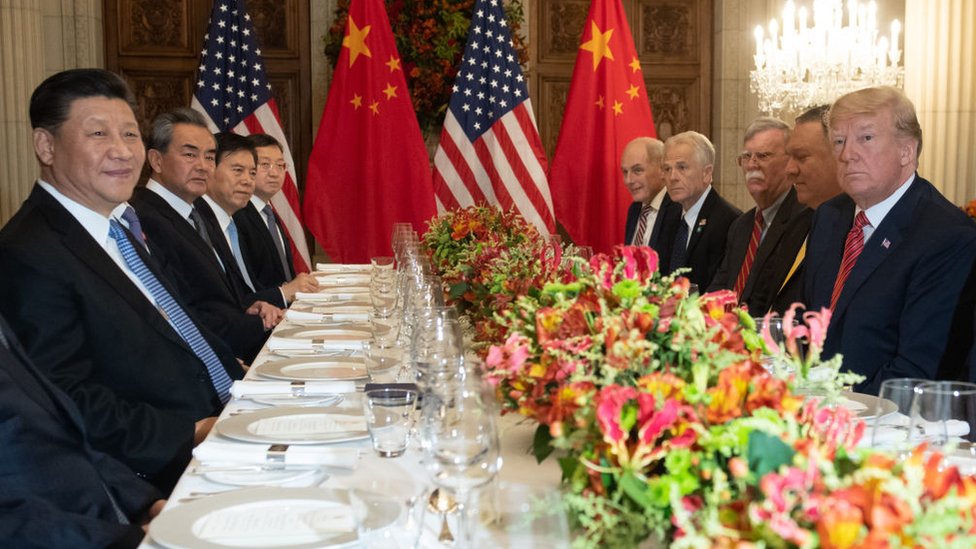 Xi Jinping y Donald Trump compartiendo una cena, diciembre de 2018.