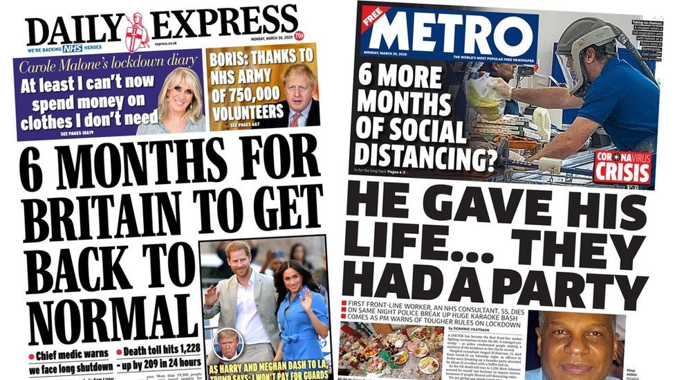 Newspaper Headlines Normal Life Six Months Away And Nhs Hero Dies c News