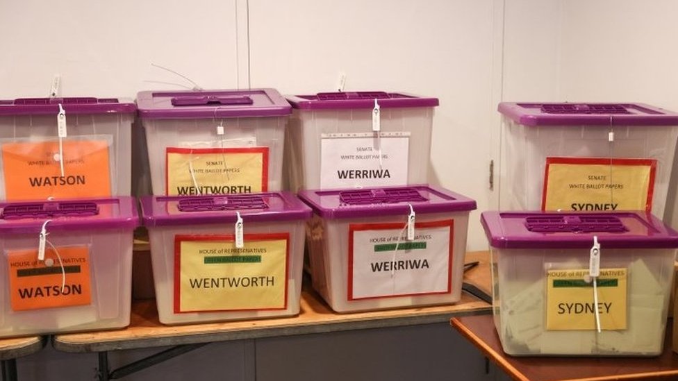澳大利亞悉尼中央商務區的澳大利亞選舉委員會提前投票中心的投票箱