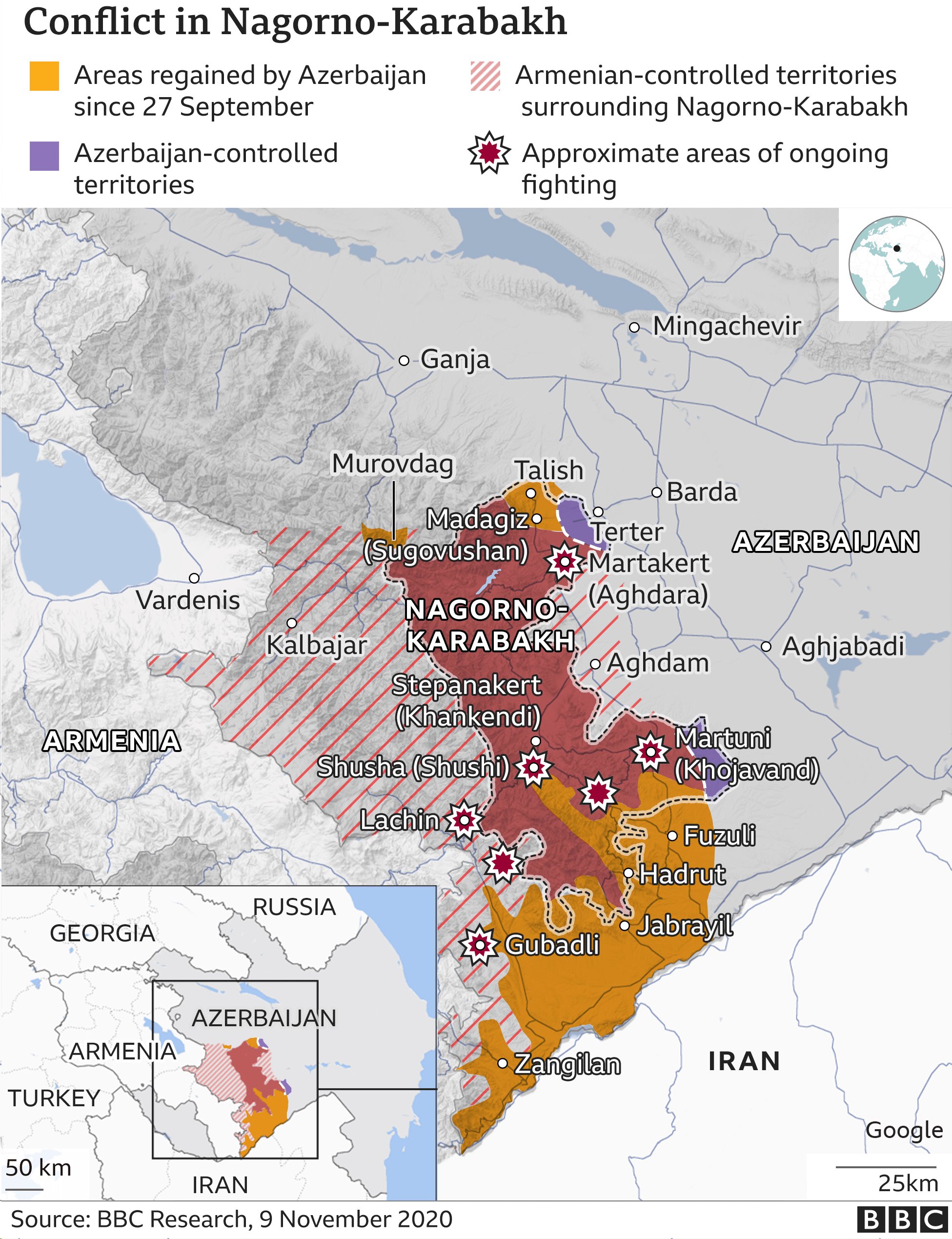 Mapa del conflicto de Nagorno-Karabaj