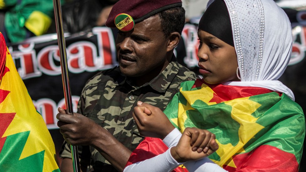 Эфиопские протестующие в Южной Африке