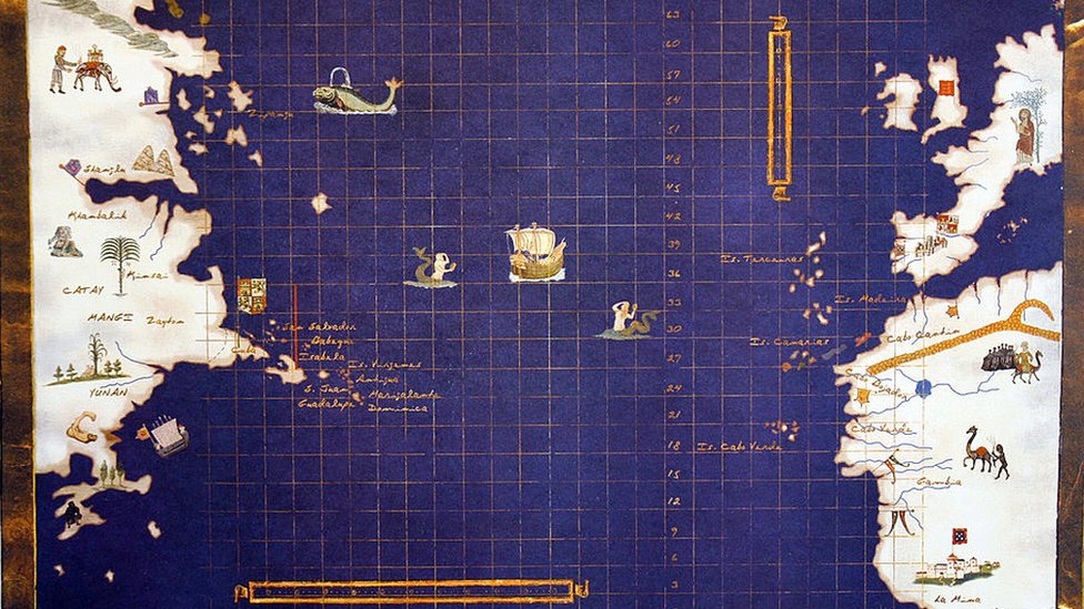 Con la conquista, España impuso sus ya populares apellidos patronímicos en América. Mapa de Colón después de su segundo viaje a las "Indias".