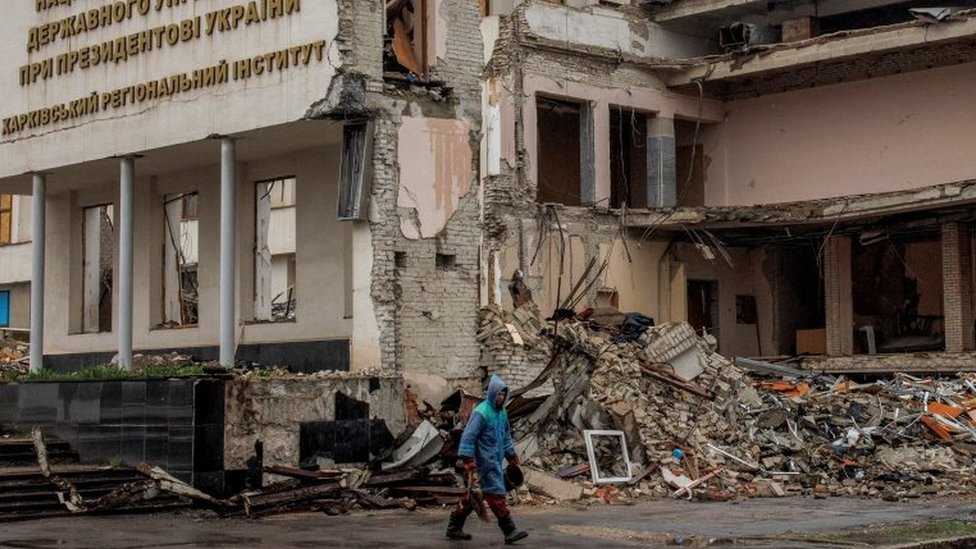 哈爾科夫（Kharkiv）地區被毀的國家行政學院大樓