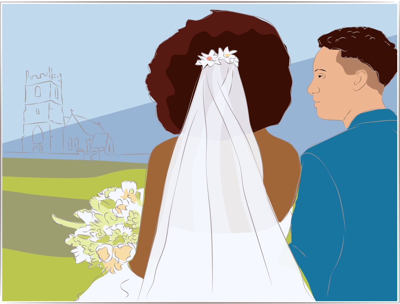 Иллюстрация свадьбы на открытом воздухе