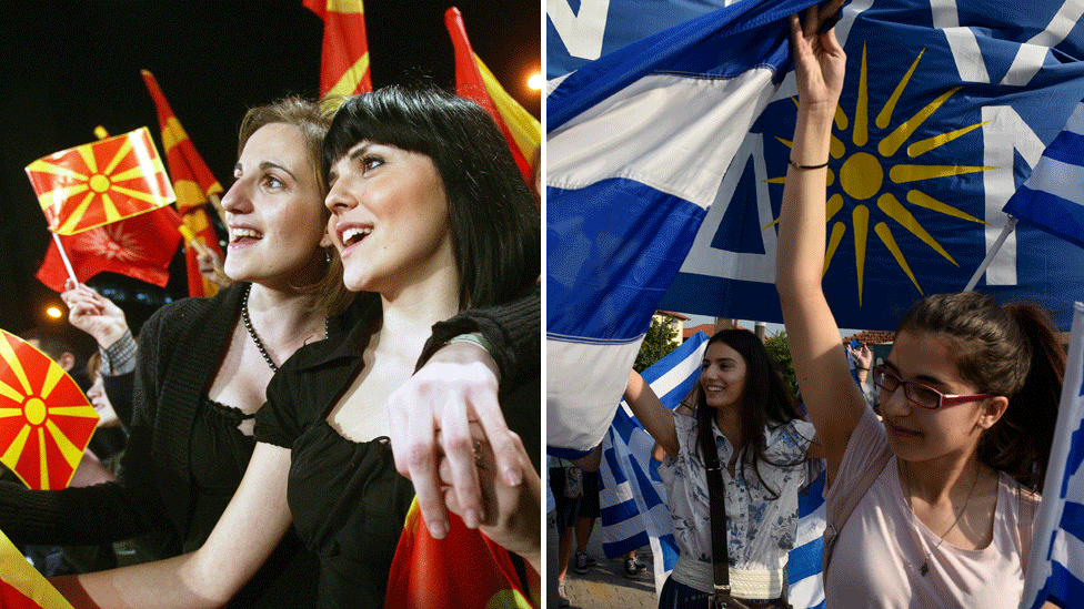 Demonstranti u Skoplju (levo) i u Atini (desno) oko budućeg imena Makedonije