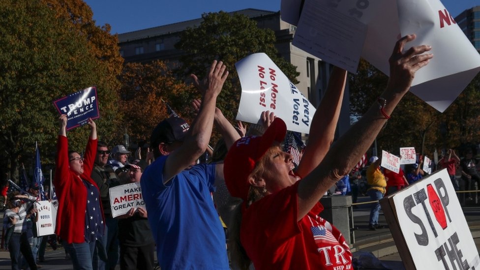 Supporters of Trump rally outside the State Capitol in Harrisburg, Pennsylvania