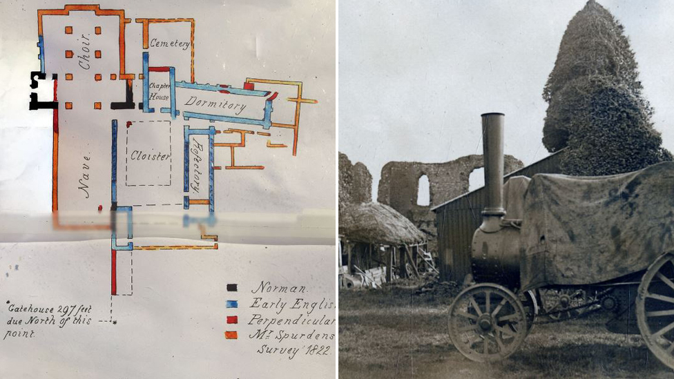 1822 г. Обследование руин; фотография руин конца XIX века