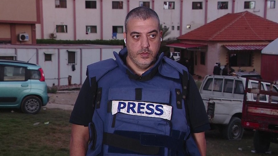 Rushdi Abualouf for the BBC in Gaza, wearing a flak jacket