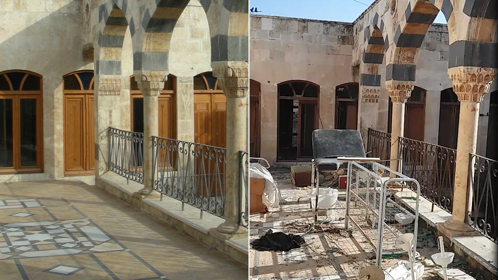 La terraza de la casa de Zahed, antes y después de la guerra. La terraza de la casa de Zahed, antes y después de la guerra.