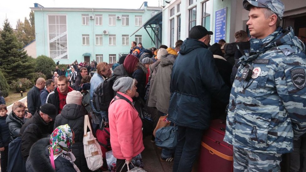 People evacuated from Kherson at Dzhankoi railway station in Crimea