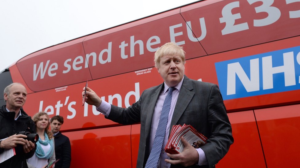 Борис Джонсон перед автобусом кампании "Голосуйте за выход"