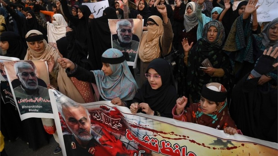 Акция протеста в Пакистане по поводу убийства американским беспилотником главного военного командующего Ирана Касема Сулеймани, 3 января 2020 г.