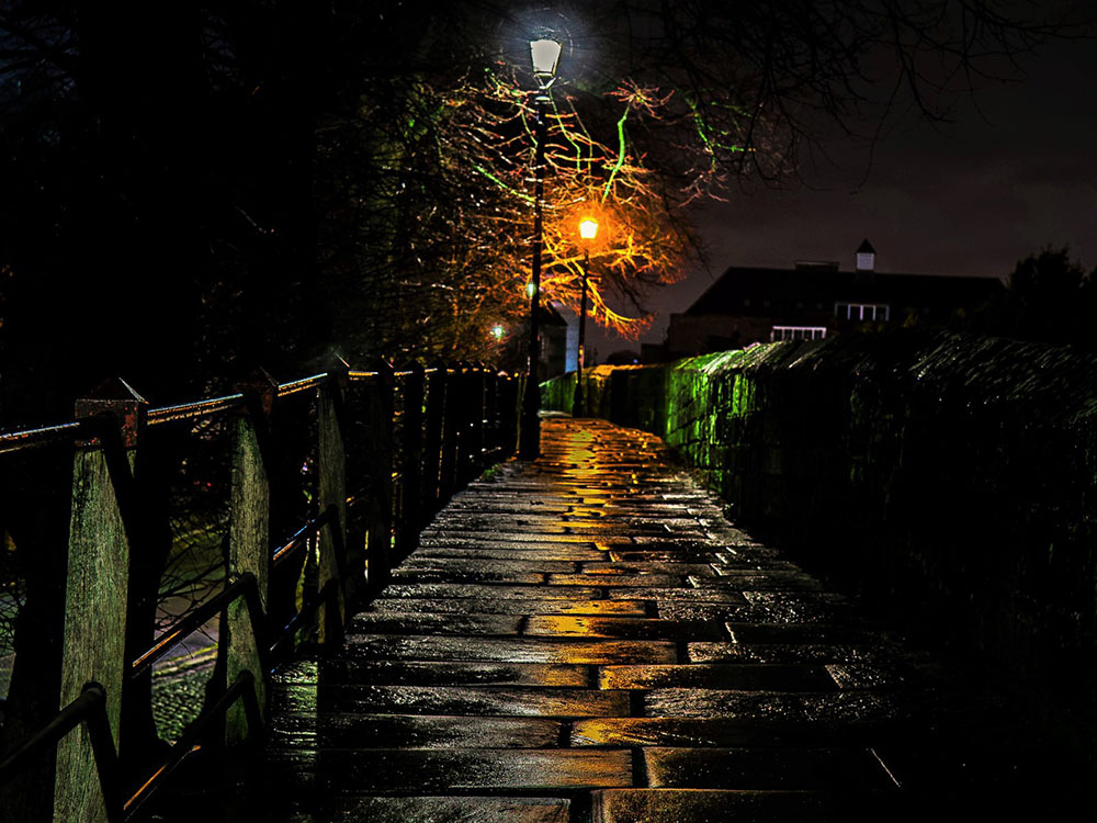 Chester city walls at night