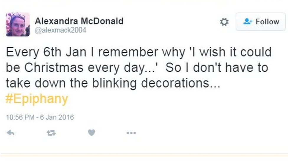 Tweet: Каждое 6 января я вспоминаю, почему я хочу, чтобы Рождество было каждый день, чтобы мне не приходилось снимать мигающие украшения