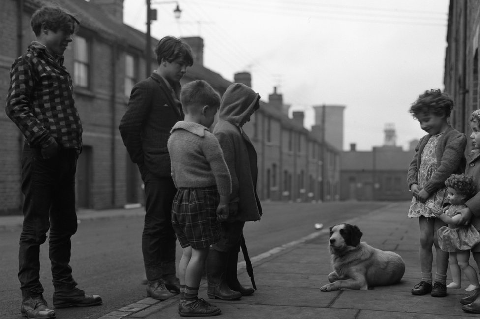 Дети и собака на улице в Мидлсбро в 1964 году