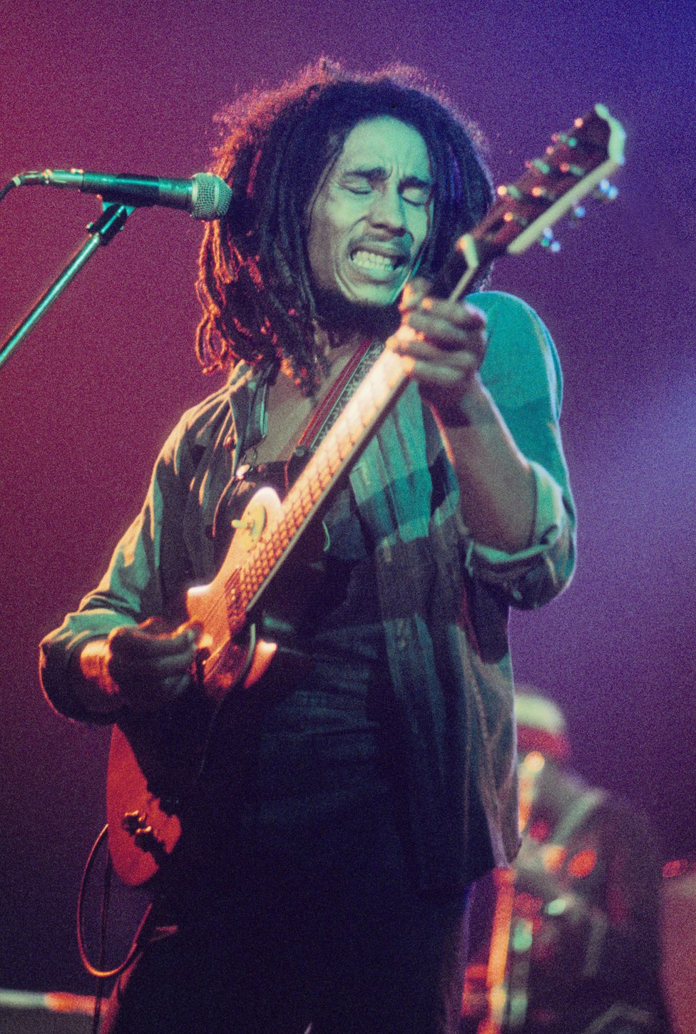 Bob Marley performs on stage in the Netherlands