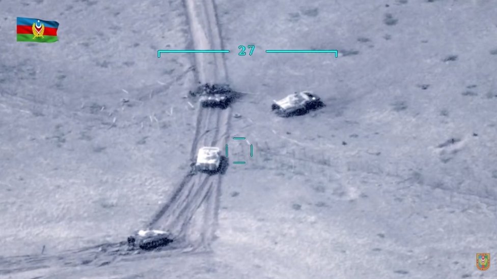 Tanks seen in an aerial photo