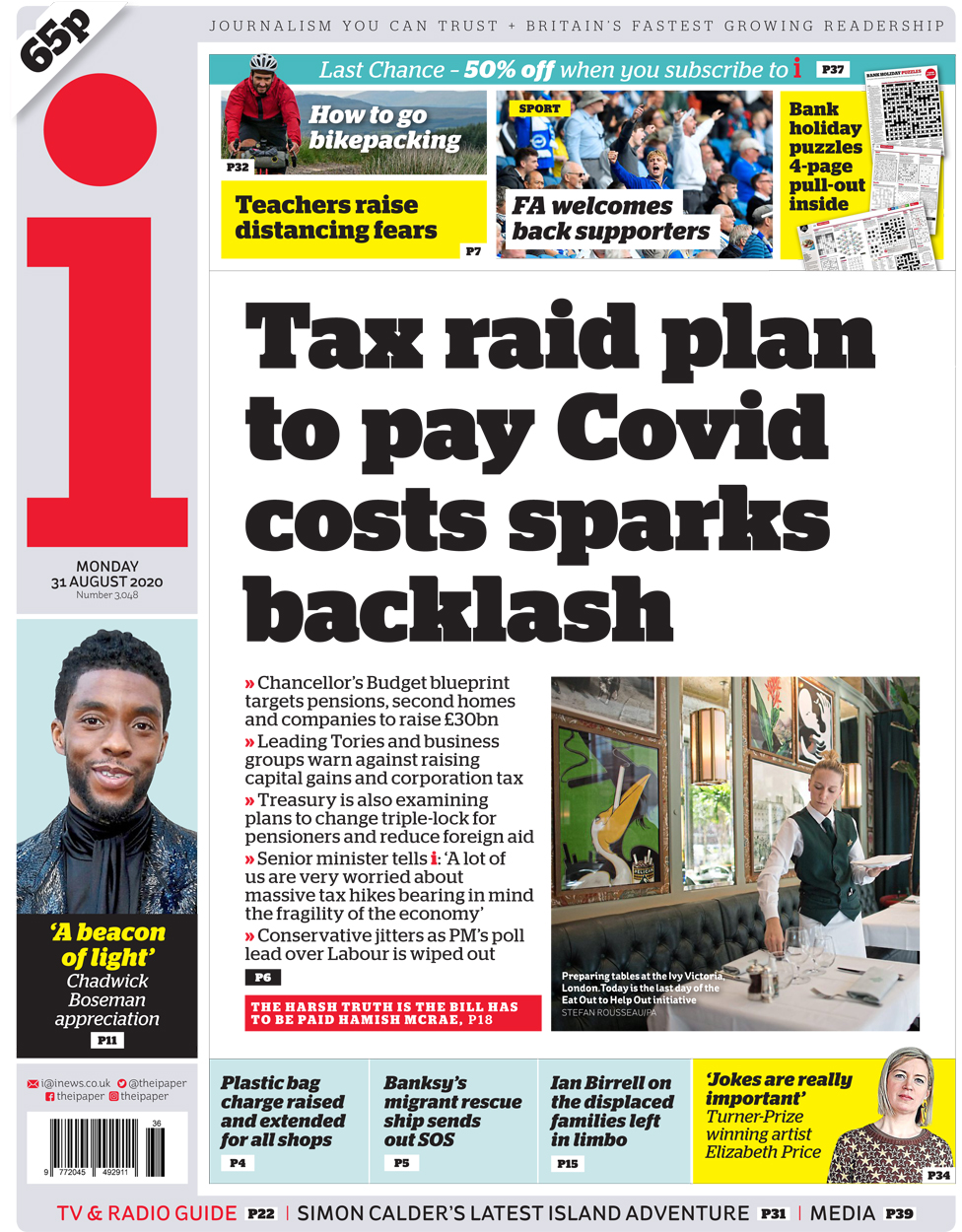 The i front page 31 August 2020