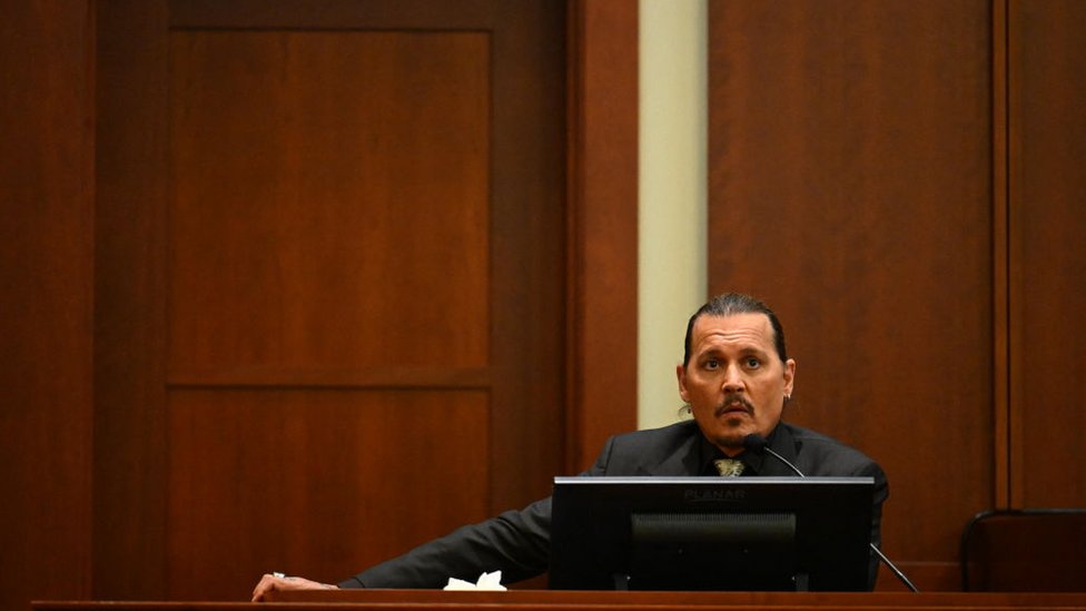 US actor Johnny Depp testifies during his defamation trial in the Fairfax County Circuit Courthouse in Fairfax, Virginia, on April 19, 2022