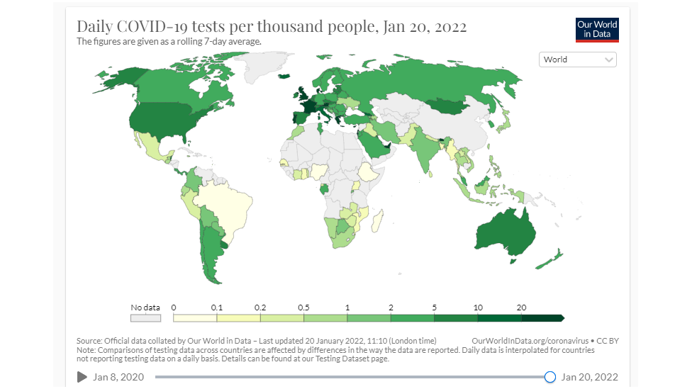 Mapa mostrando testagem por mil habitantes