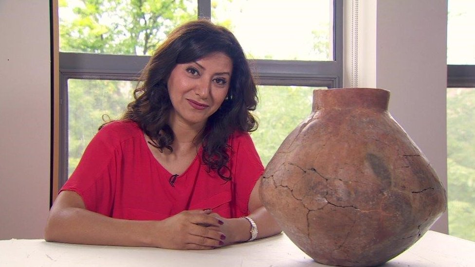 Anahita Shams pictured with ancient wine jar