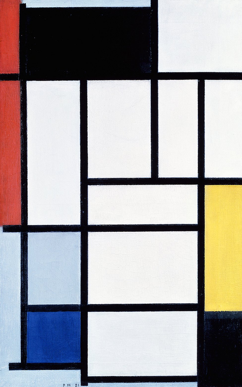 Группа Мемфиса была привлечена к цветам голландского художника Пита Мондриана («Композиция с красным, желтым и синим», 1921, Gemeentemuseum, Гаага)