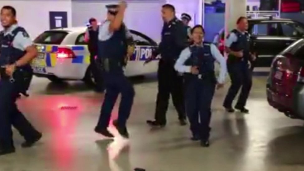 New Zealand police officers dancing