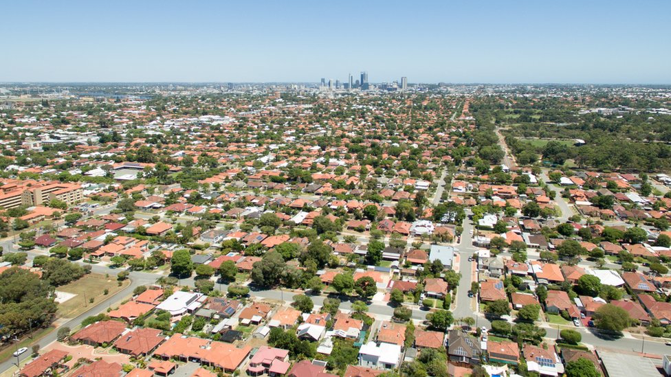 Aerial shot of Perth city and its surrounding suburbs