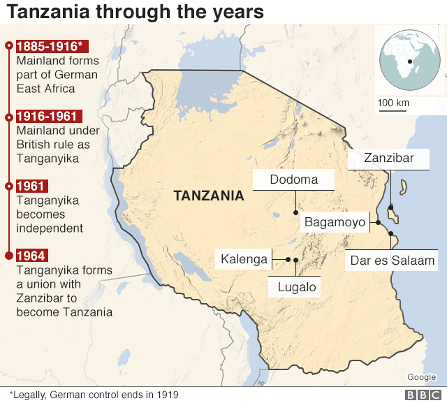 Карта, показывающая историю Танзании
