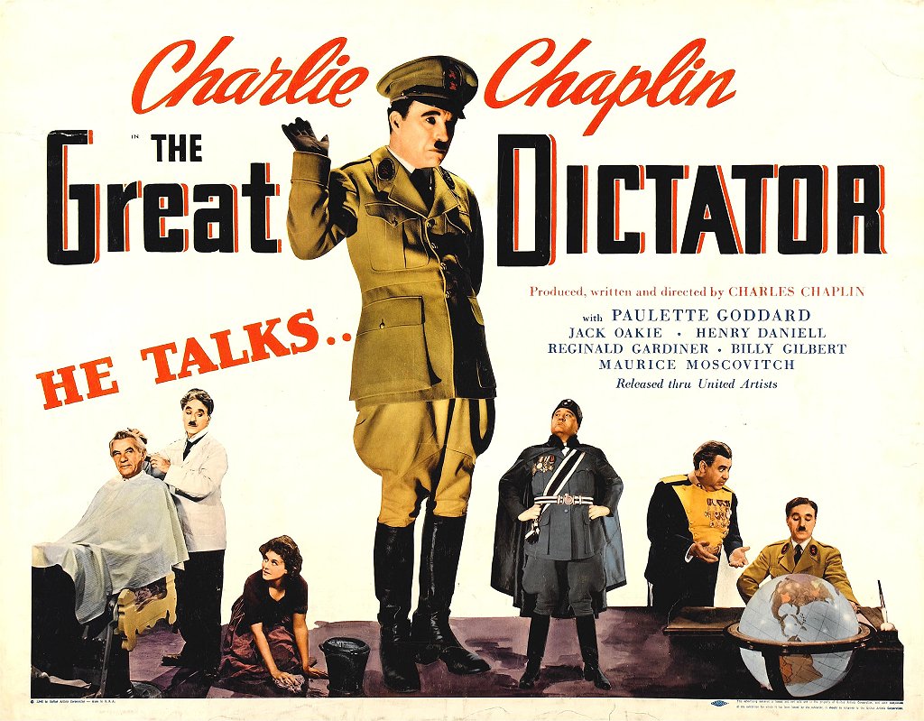 Afiche de "El Gran Dictador", en el que dice: "Él habla...".