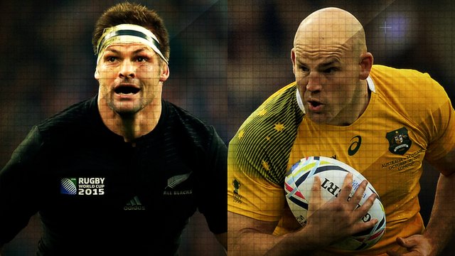 New Zealand and Australia captains Richie McCaw and Stephen Moore at the Rugby World Cup