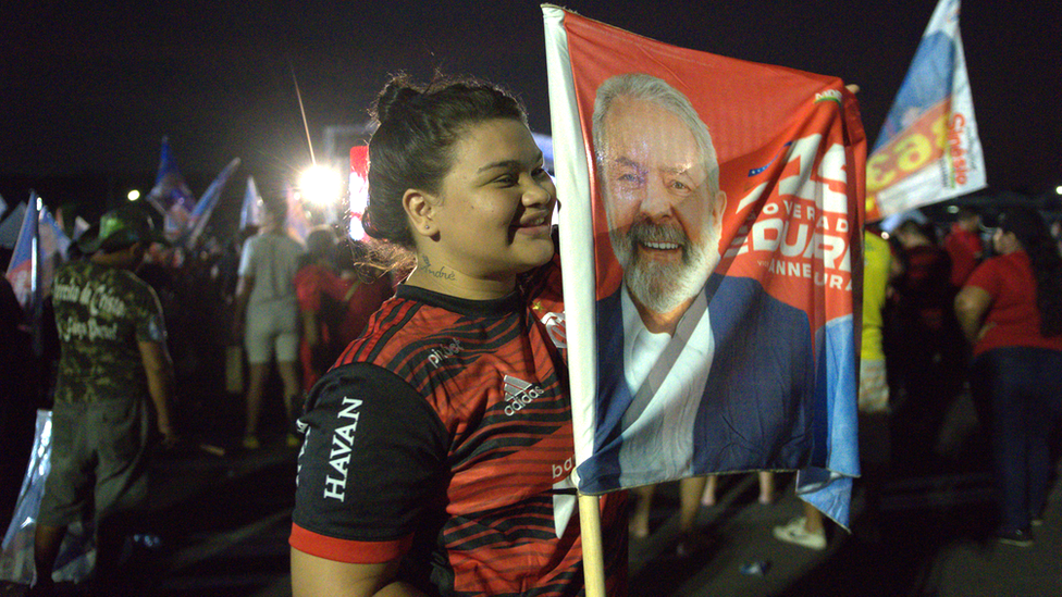 A supporter of Luiz Inácio Lula da Silva attends a rally