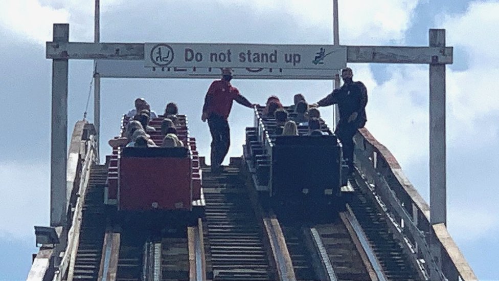 Blackpool Pleasure Beach Grand National rollercoaster riders