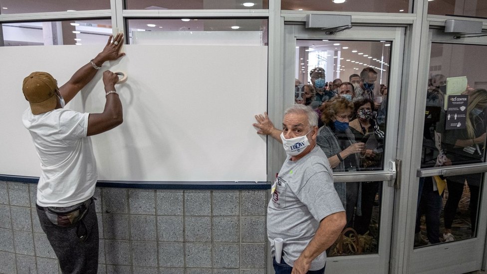 Ballot challengers trying to get into a count in Detroit, Michigan