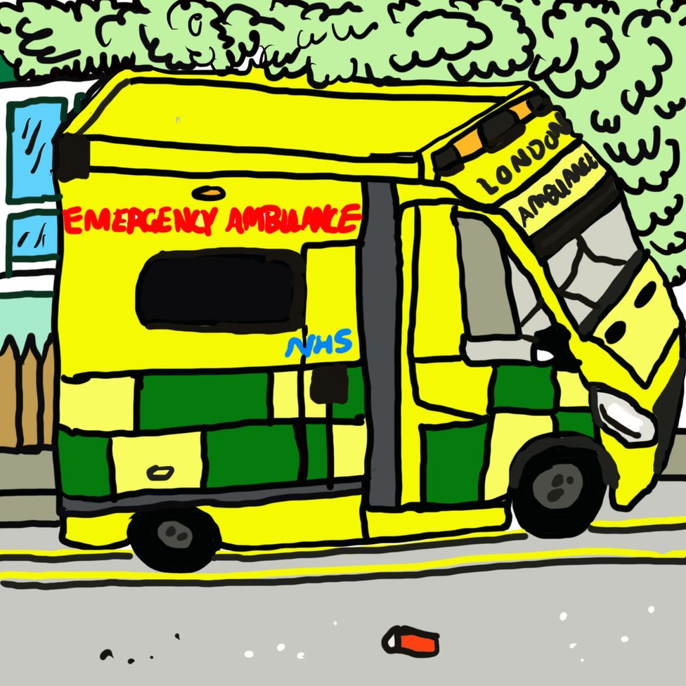 A drawing of an ambulance