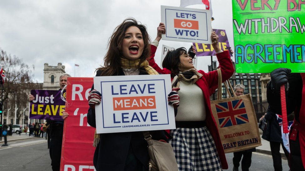 Defensores del Brexit sin acuerdo durante una manifestación en Londres.