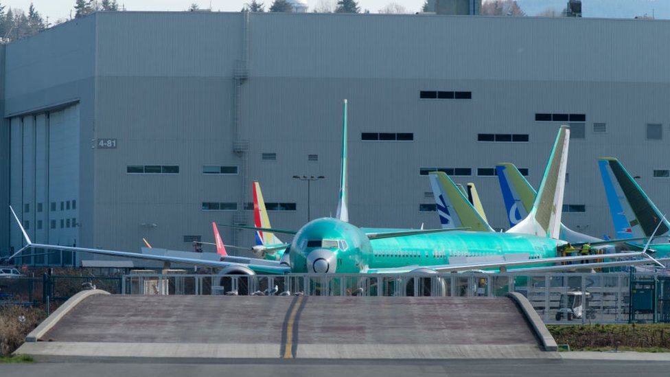 A Boeing 737 MAX 8 airplane is pictured outside the company`s factory.