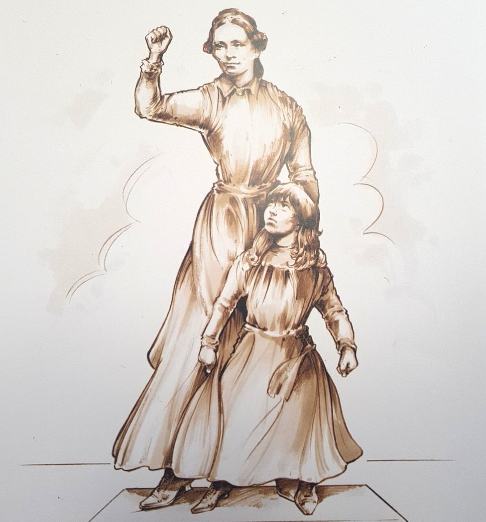 Статуя Софии Гулден и ее дочери Эммелин Панкхерст