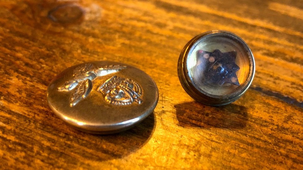 RAF button with compass hidden inside it