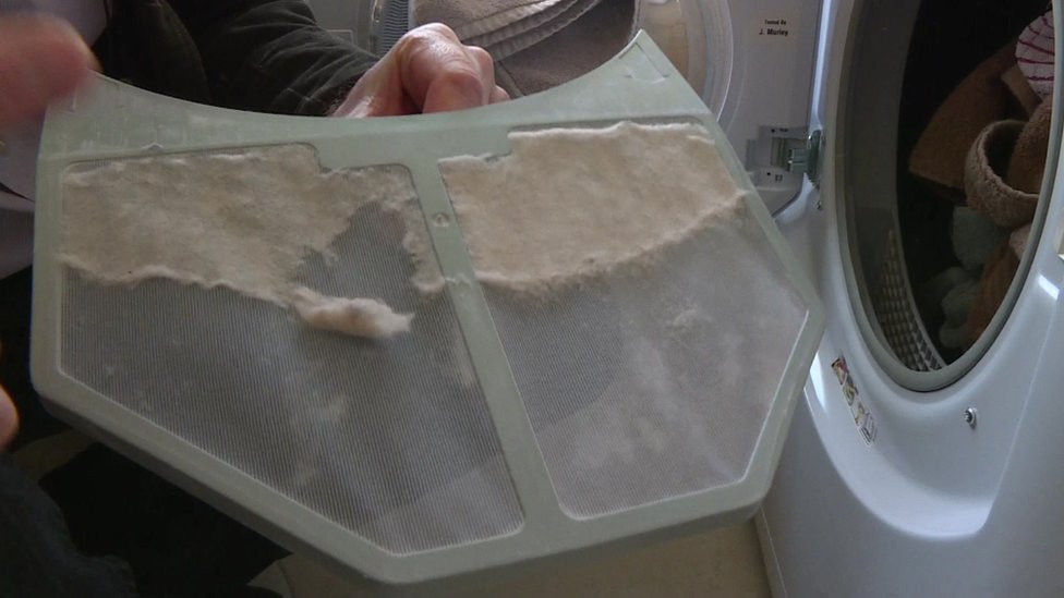 The lint filter on an affected dryer
